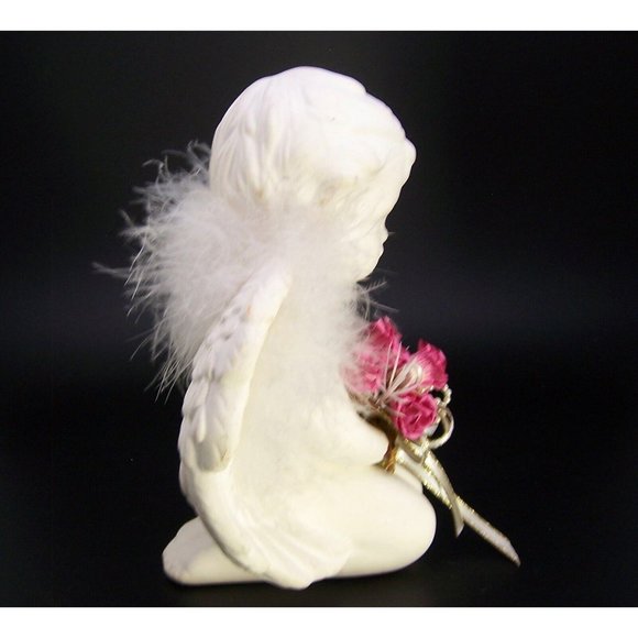 Angel Statue Small Pink Roses Ribbons Cherub Room Decor Memorial 6" - Picture 4 of 8